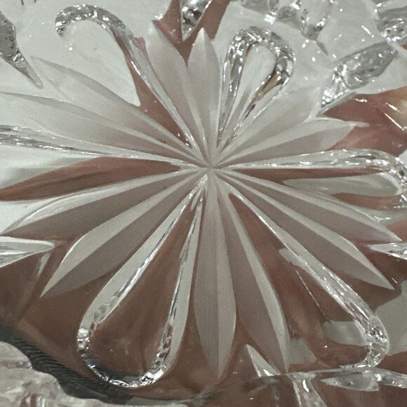 Vintage MCM Heavy Crystal Starburst Glass Trinket Jewelry Dish 5in Retro Chic - Picture 4 of 5